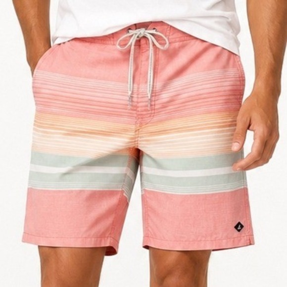 Other - Sperry Men's Size 34 Pink Striped Board Shorts Swim Trunks 8" Inseam